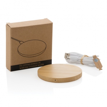 Logo trade advertising products image of: Bamboo 5W round wireless charger